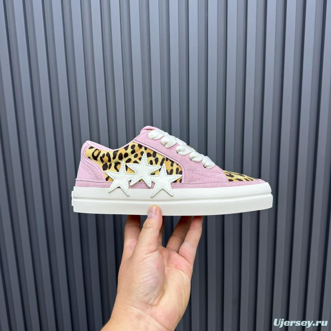 2024 Women Amiri Pink Leopard Canvas Leather Sneakers MJ00300