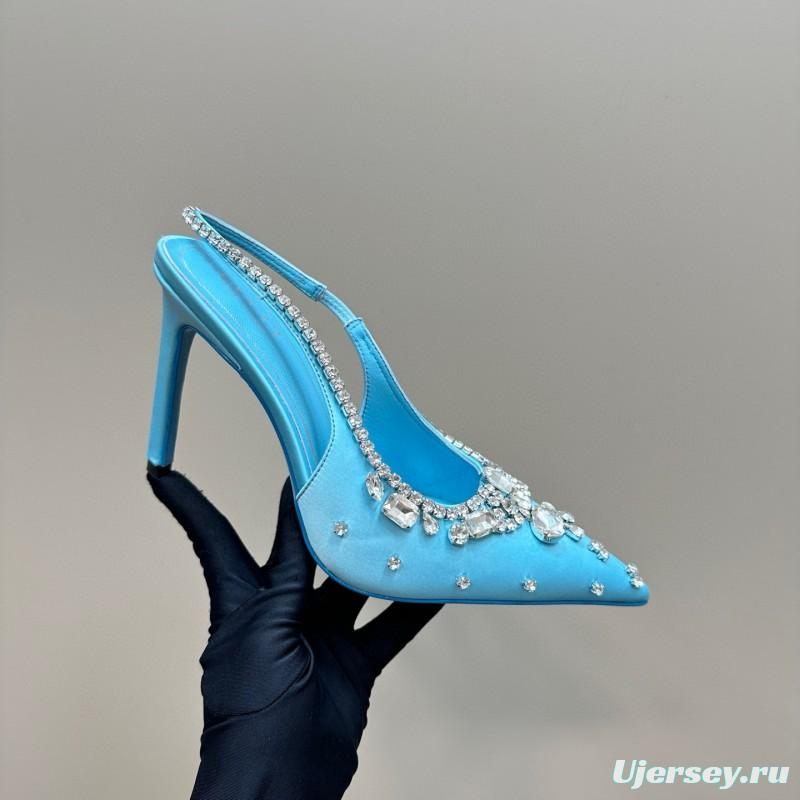2025 Women Gucci Blue Silk Crystal Embellished Slingback Pumps MJ00340