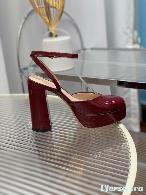 2025 Women Gianvito Rossi Burgundy Patent Leather Platform Sandals