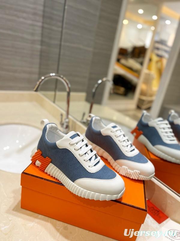 2024 Unisex Hermès Blue White Imported Silk Lambskin Casual Sneakers MJ00320