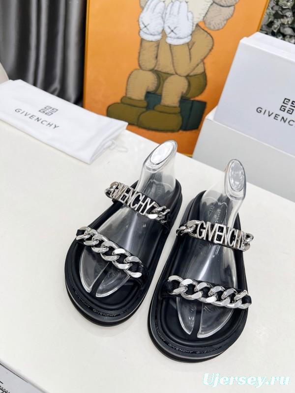 2025 Women Givenchy Silver Leather Sandals Chain LY00250