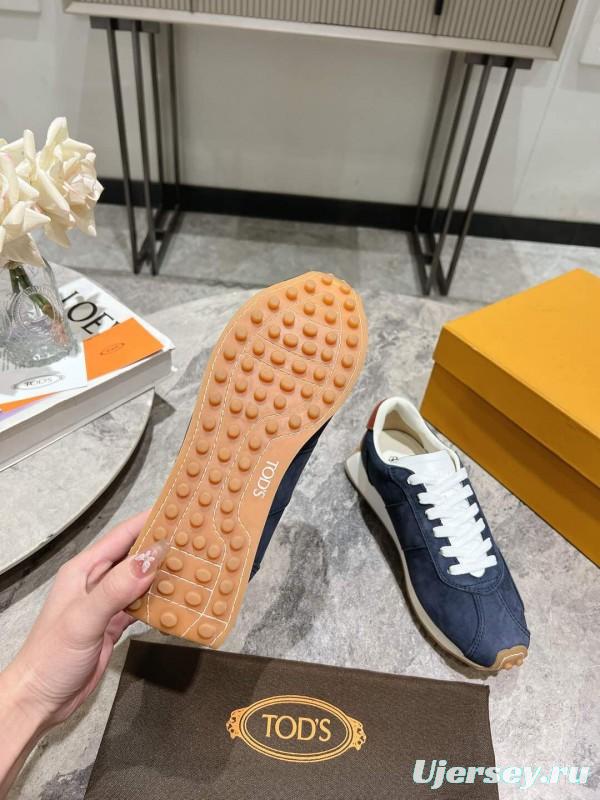 2025 Women TOD'S Navy Blue Brown Suede Leather Sneakers KFY00350