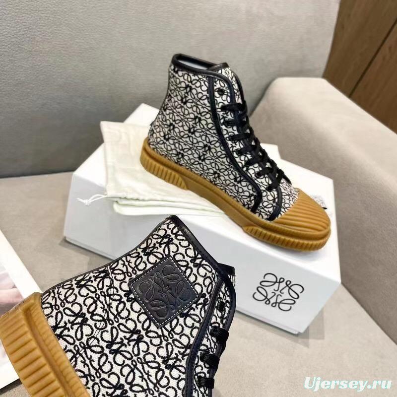 2025 Women Loewe Black White Canvas Rubber High Top Sneakers LY00291
