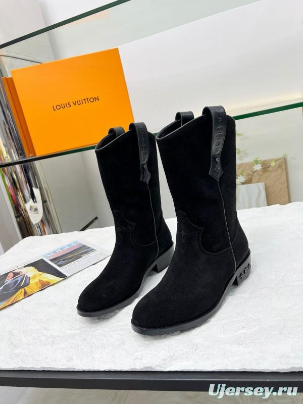 2024 Women Louis Vuitton black leather suede boots MJ00360