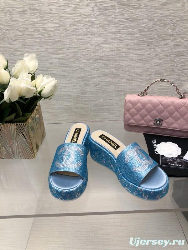2025 CHANEL Blue Leather Slippers