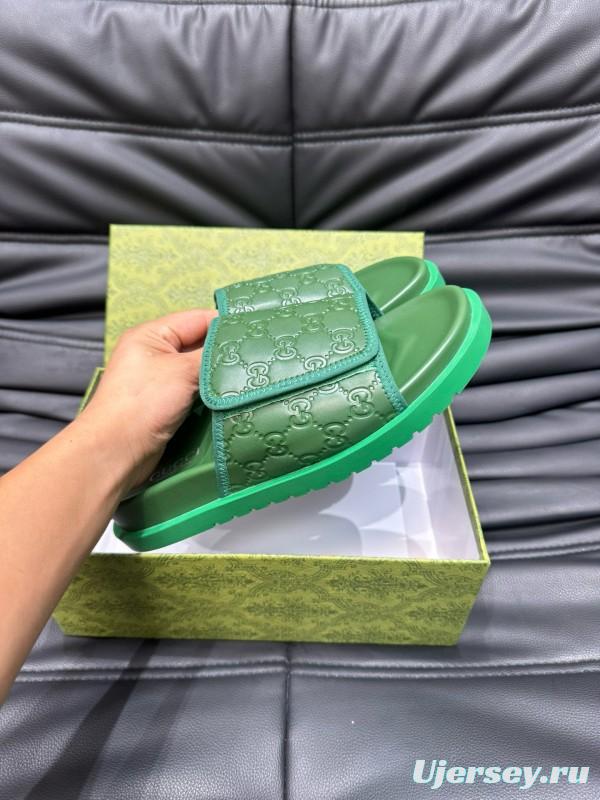 2024 Slippers Gucci Green Leather Slippers MJ00200