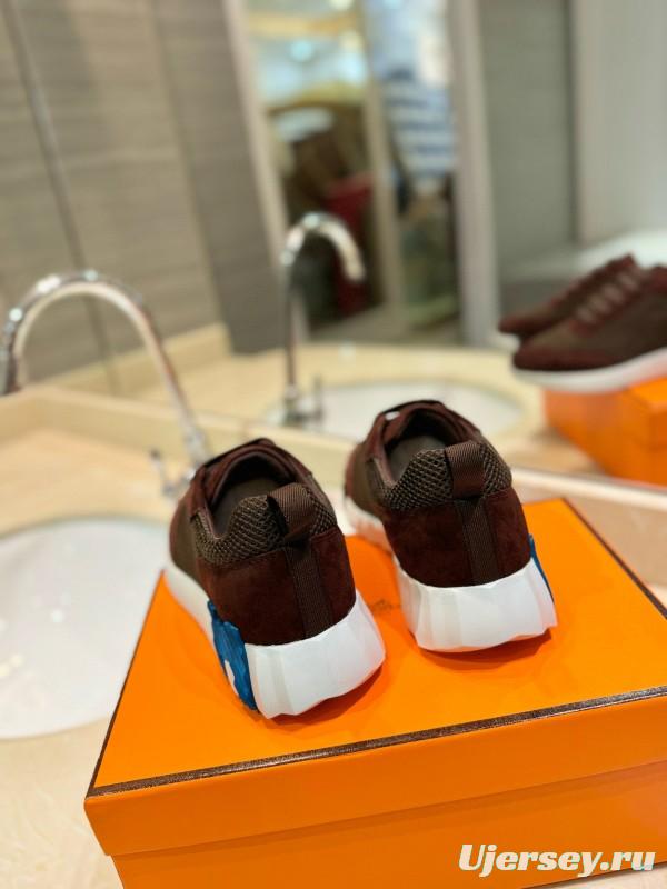 2024 Unisex Hermès brown dark brown mesh suede sneakers