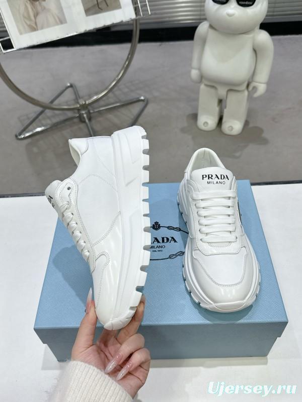 2025 Women Prada White Leather Sneakers