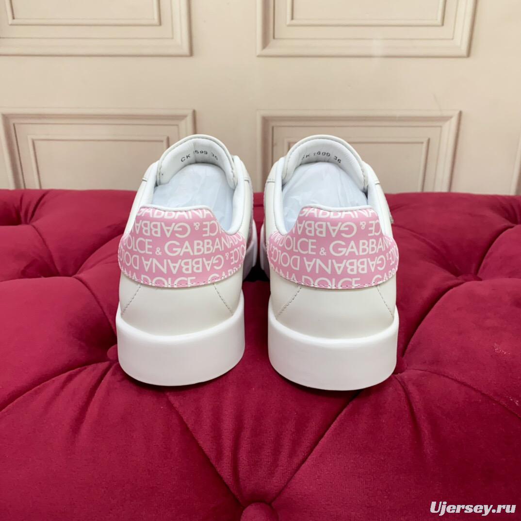2025 Women Dolce & Gabbana White Pink Leather Sneakers LY00300