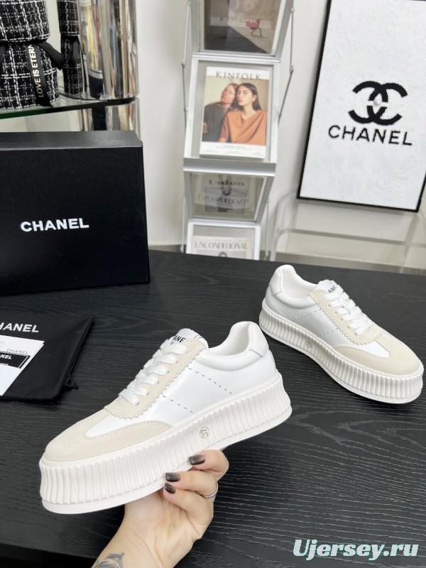 2025 Women Chanel White Leather Suede Sneakers LY00270