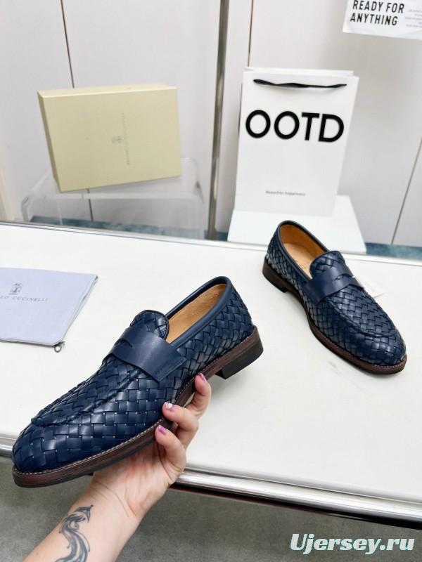 2024 Men Brunello Cucinelli Navy Leather Loafers MJ00500