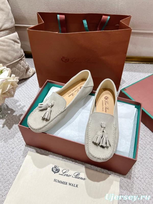2025 Women Le Parmentier Beige Suede Loafers Tassel LY00291