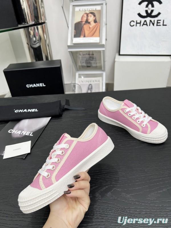 2025 Women Chanel Pink Canvas Sneakers