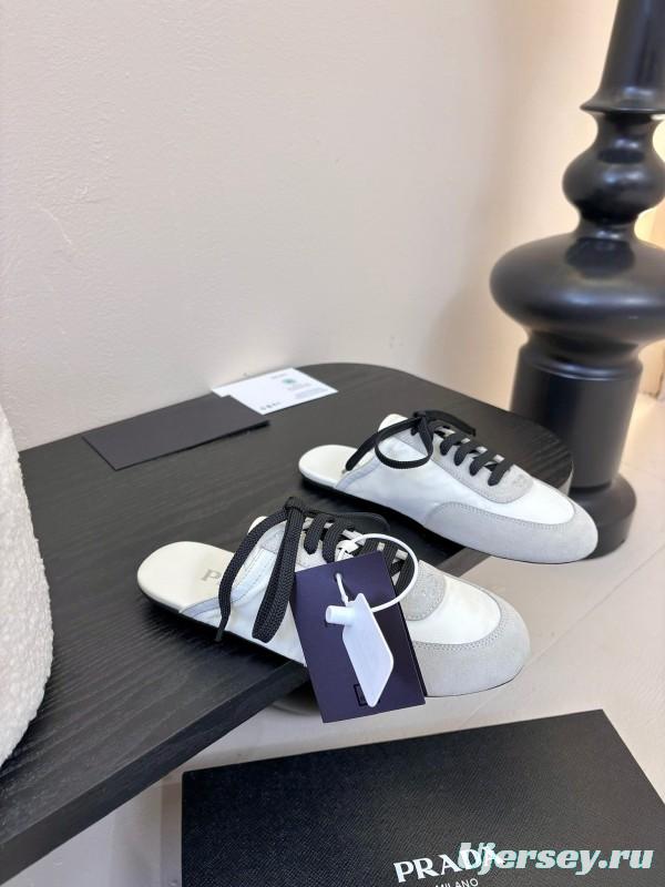 2025 Women Prada White Black Grey Suede Leather Sneaker KFY00260