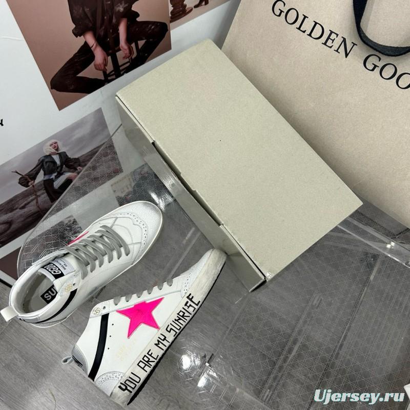 2024 Women GGDB White Pink Leather High Top Sneakers MJ00300