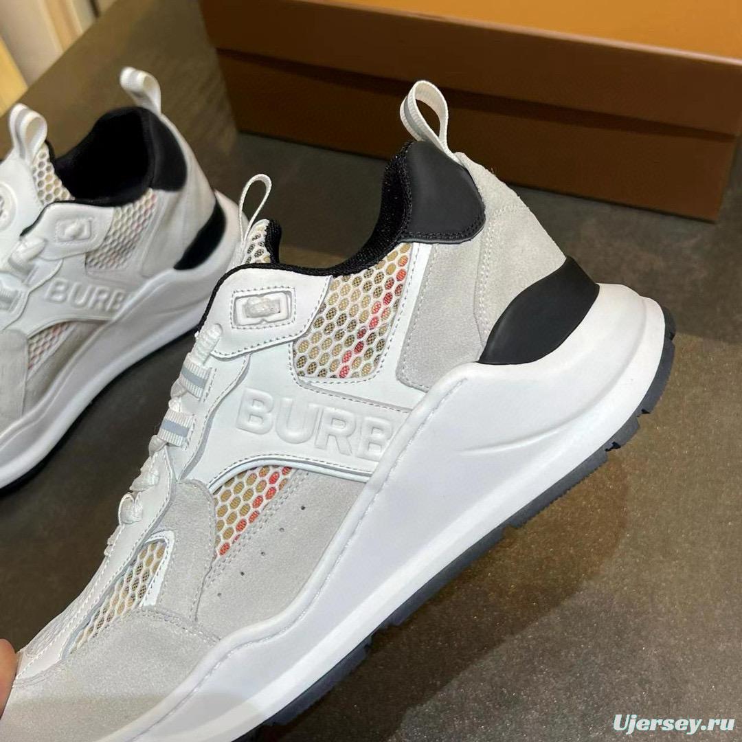 2025 Unisex Burberry White Grey Suede Calf Leather Sneakers Vintage Check MJ00380