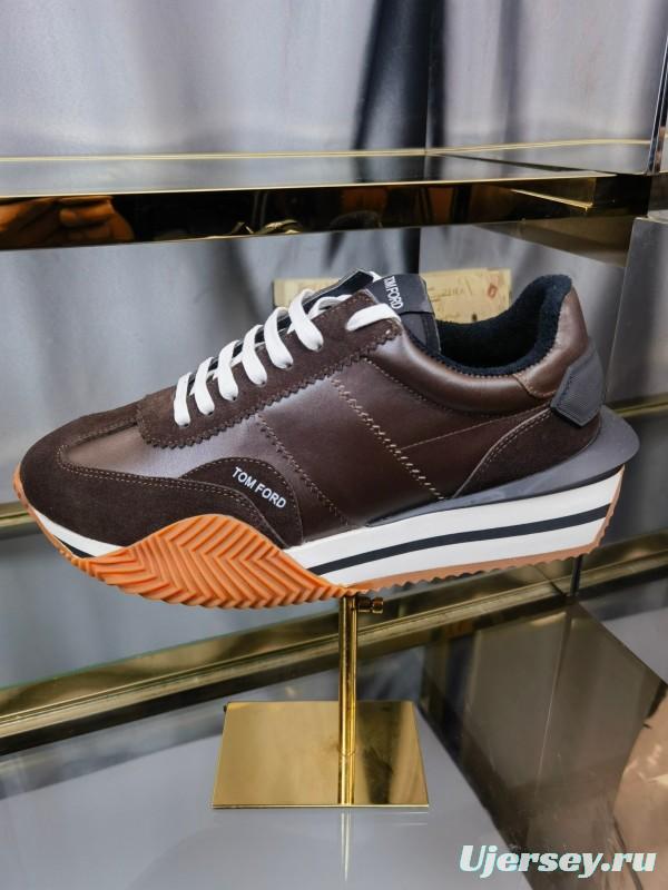 2025 Men TOM FORD Brown Black Leather Suede Sneakers LY00360(M)
