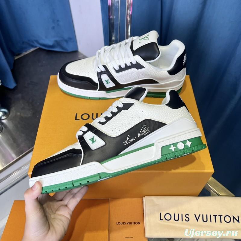 2025 Unisex Louis Vuitton White Black Green Leather Trainer