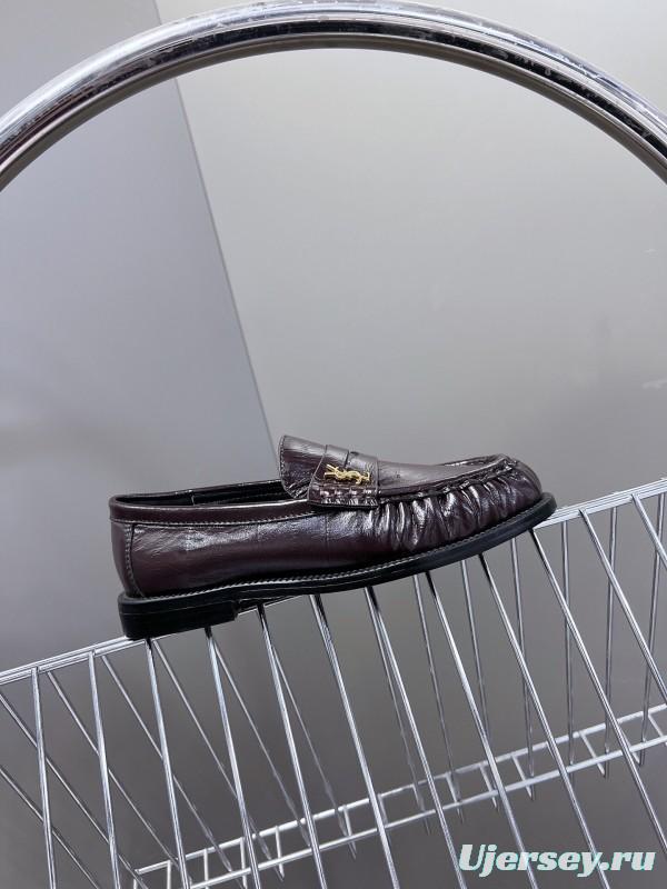 2025 Women Yves Saint Laurent Black Calf Leather Loafers KFY00350