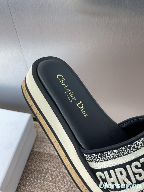 2025 Slippers Dior Black Fabric Slippers CD Logo KFY00280