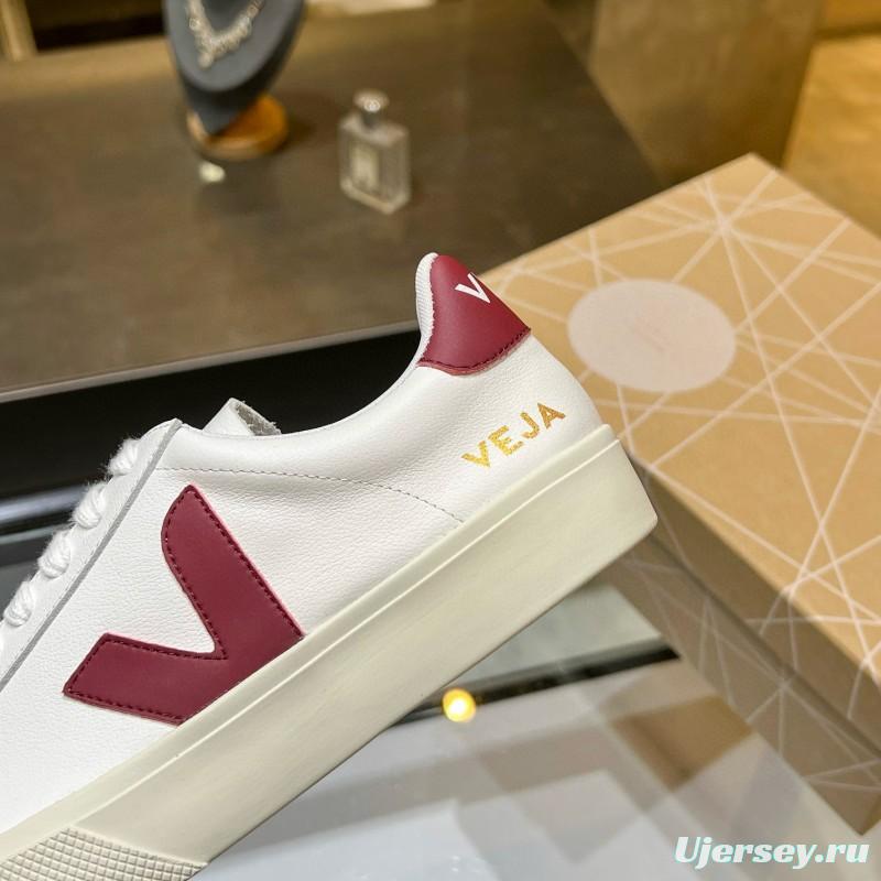 2025 Unisex VEJA White Burgundy Leather Canvas Sneakers MJ00240