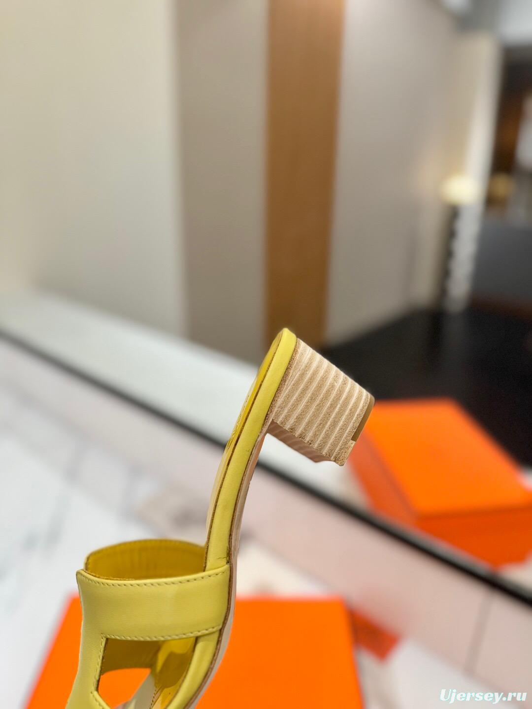 2025 Women Hermès Yellow Leather Sandal