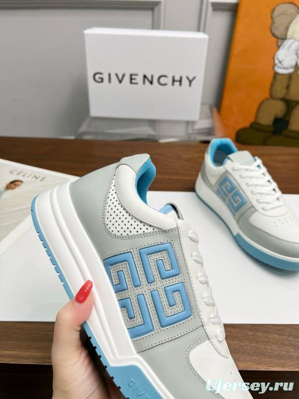 2024 Unisex Givenchy White Light Blue Silk Calf Leather Low Top Sneakers MJ00380