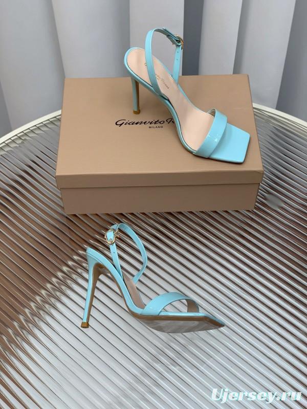 2025 Women Gianvito Rossi Light Blue Patent Leather High Heel Sandals