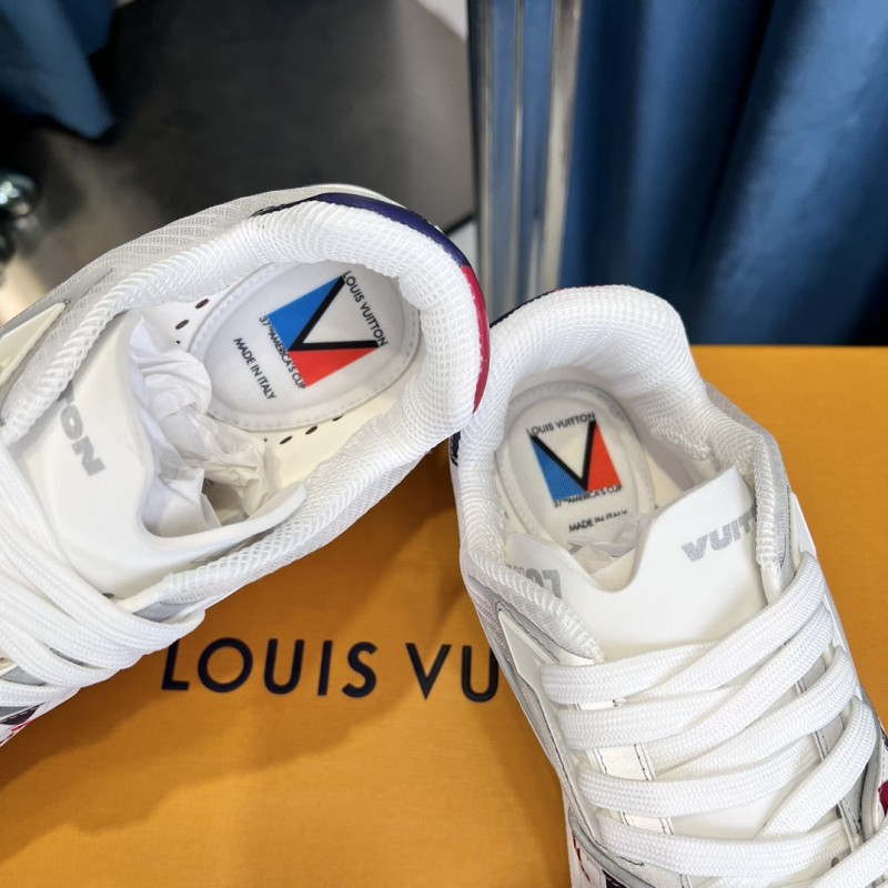2025 Unisex Louis Vuitton White Red Blue Leather LV Trainer