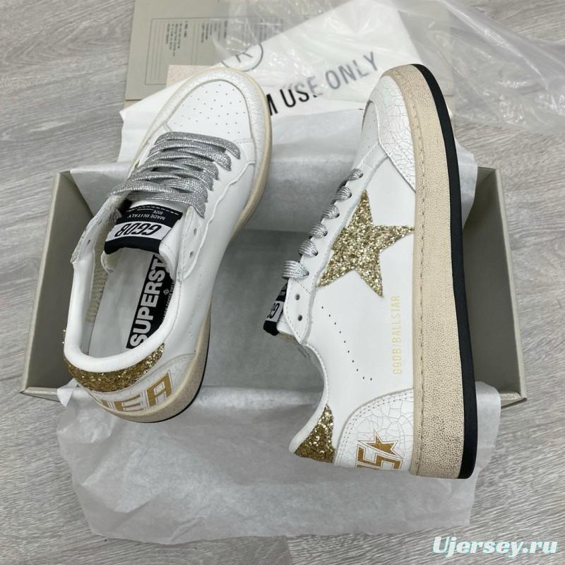2024 Unisex GGDB White Gold Glitter Leather Low Top Sneakers MJ00260