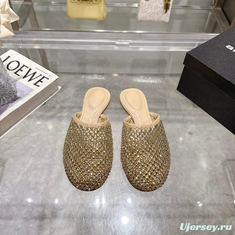 2025 Slippers Alexander Wang Beige Crystal Beaded Leather Slippers LY00310