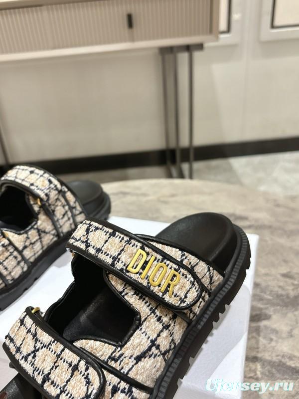 2025 Women Dior Black White Fabric Sandals KFY00300