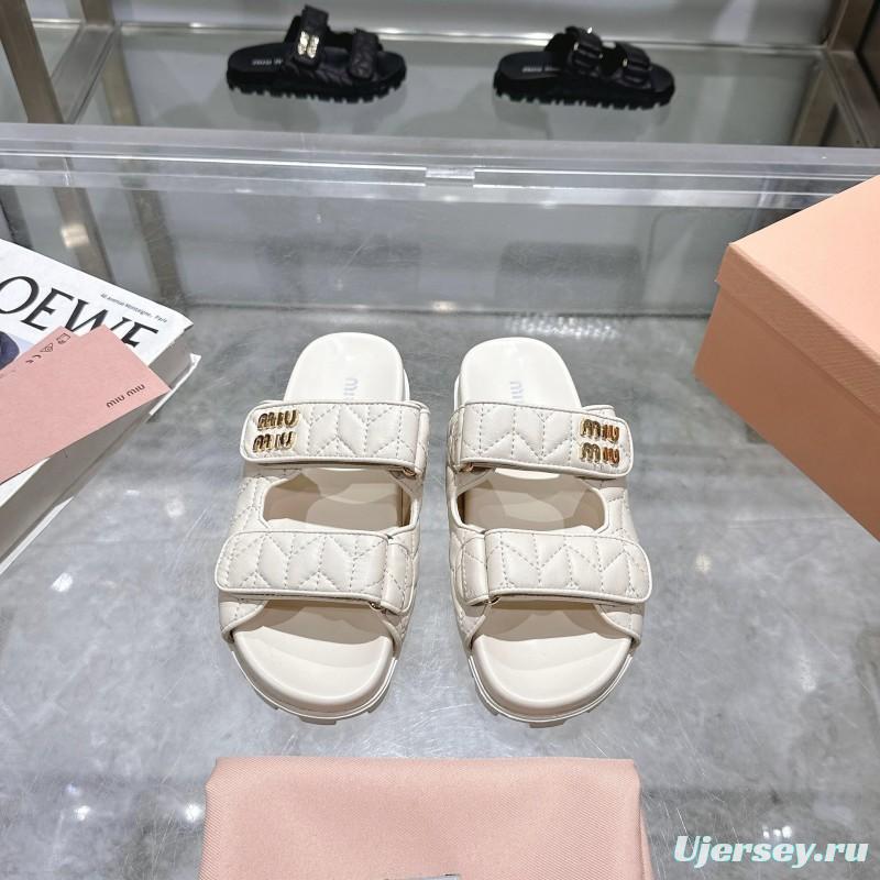 2025 Women Miu Miu White Leather Sandals