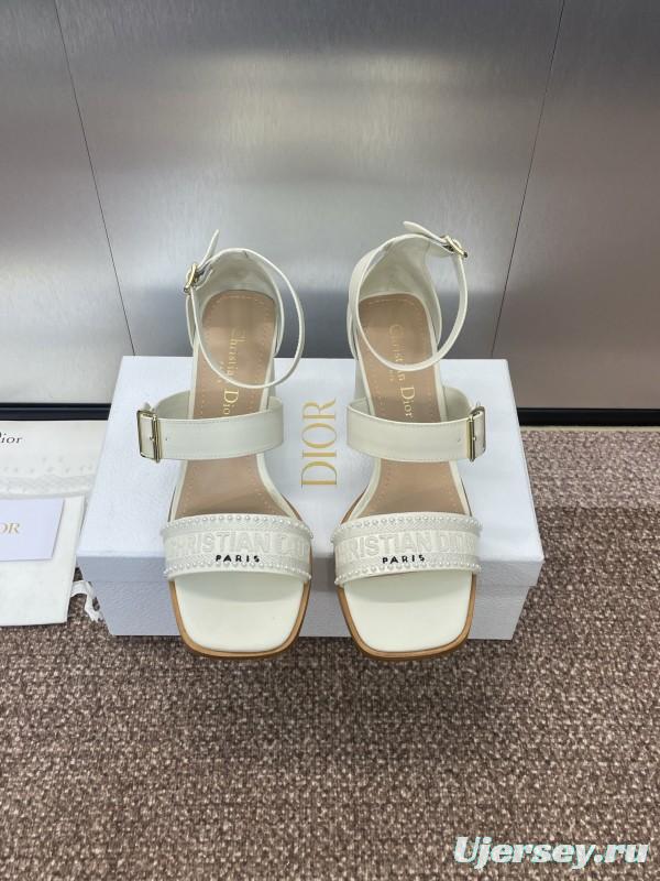 2025 Women Dior White Calfskin Silk Embroidery Sandals KFY00320