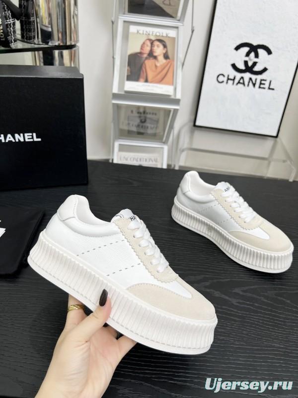 2025 Women Chanel White Leather Suede Sneakers LY00270