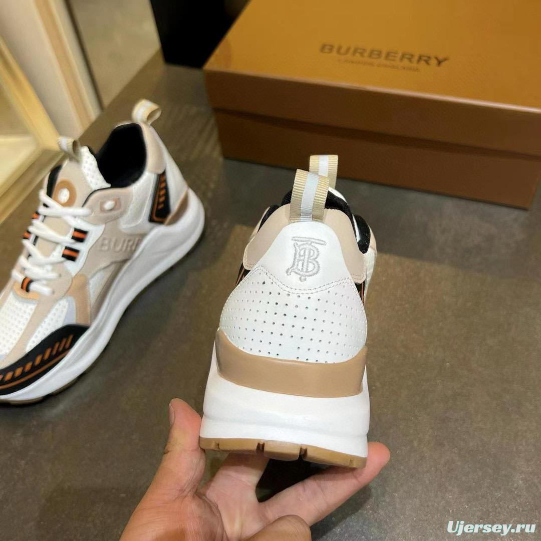2025 Unisex Burberry Beige White Black Leather Suede Mesh Chunky Sneakers MJ00380(F/W)