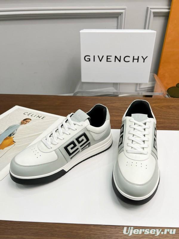 2024 Unisex Givenchy White Black Silk Calfskin Lacquered Low Top Sneakers MJ00380