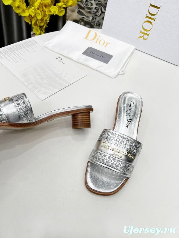 2025 Women Dior Silver Leather Slide Heels LY00210
