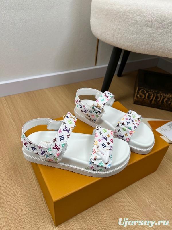 2025 Women Louis Vuitton White Multicolor Leather Sandals KFY00280