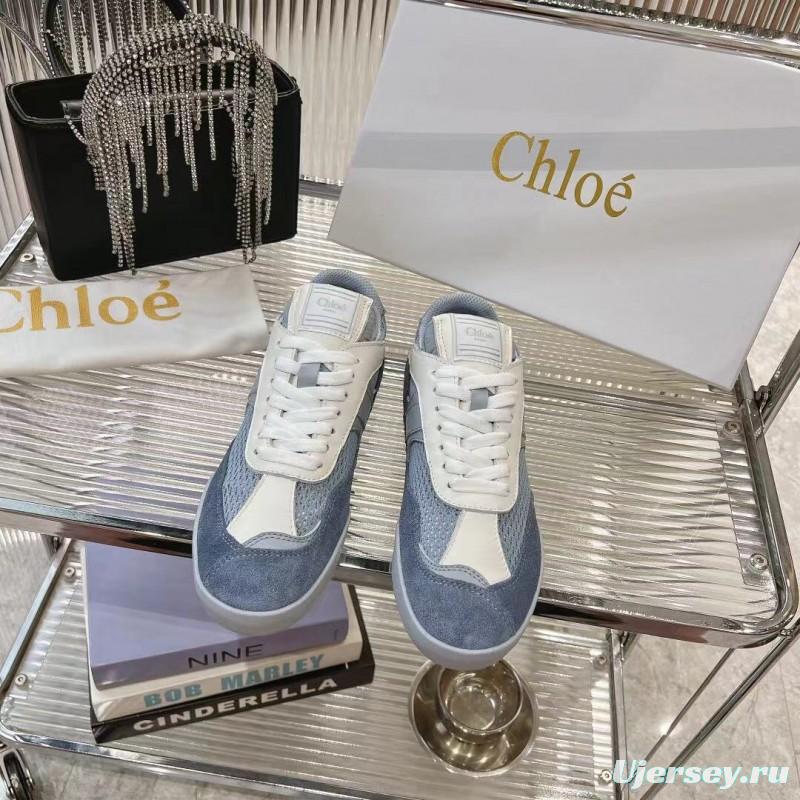 2025 Women Chloé Blue White Suede Leather Casual Sneakers LY00280
