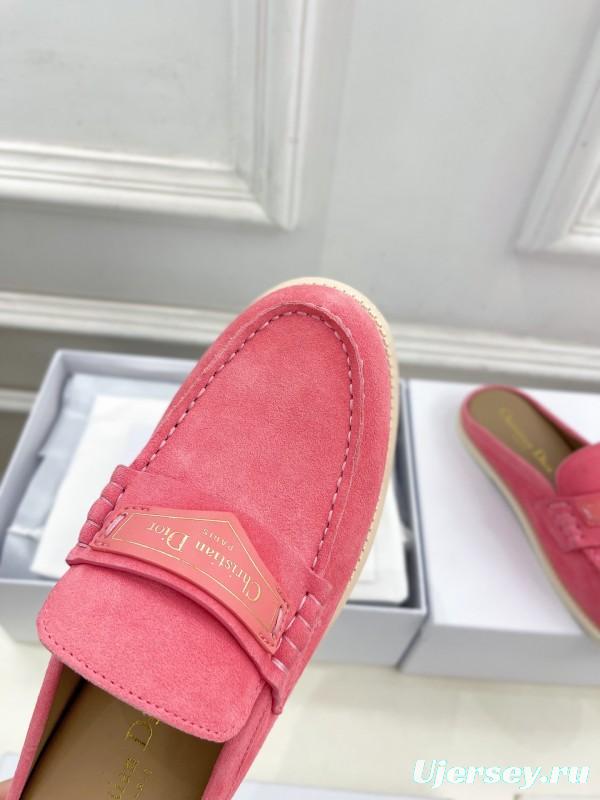 2025 Women Dior Pink Suede Loafers Slip-on Casual Handmade Stylish LY00360(F)