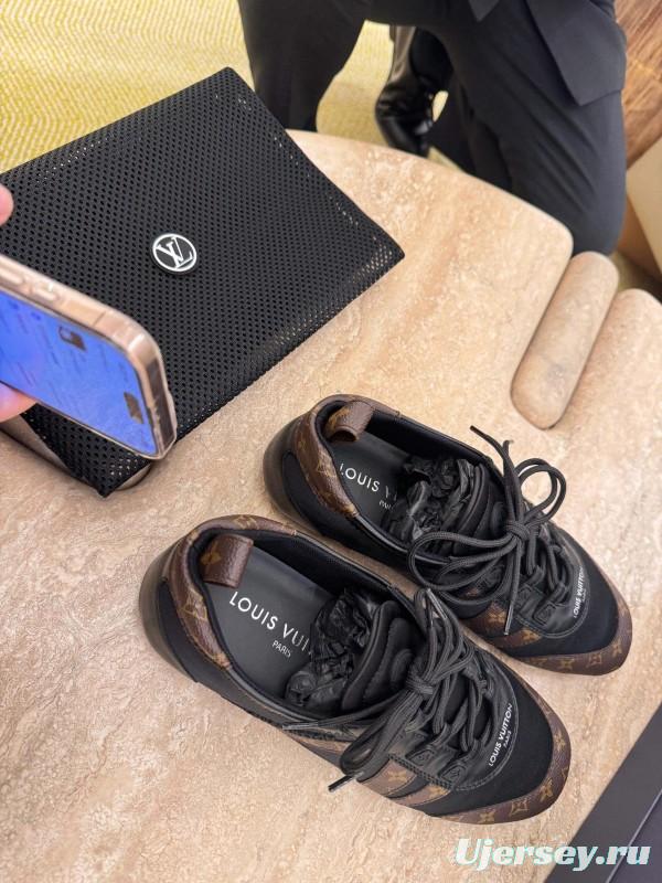 2025 Unisex Louis Vuitton Black Brown Canvas Leather Sneakers LY00340