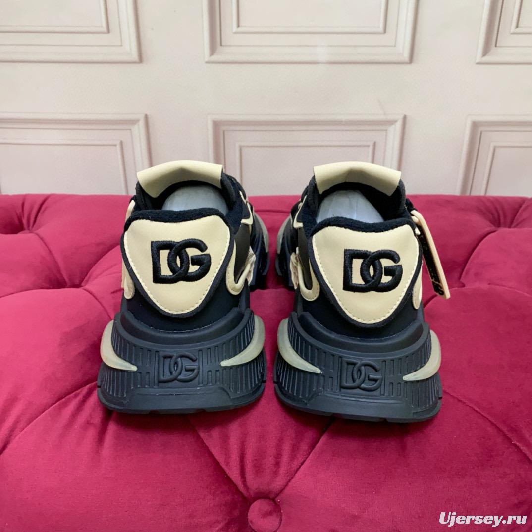 2024 Unisex Dolce & Gabbana Black Beige Wool Leather Sneakers MJ00340