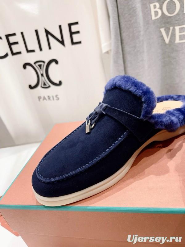 2024 Slippers LP Navy Shearling Loafers MJ00300