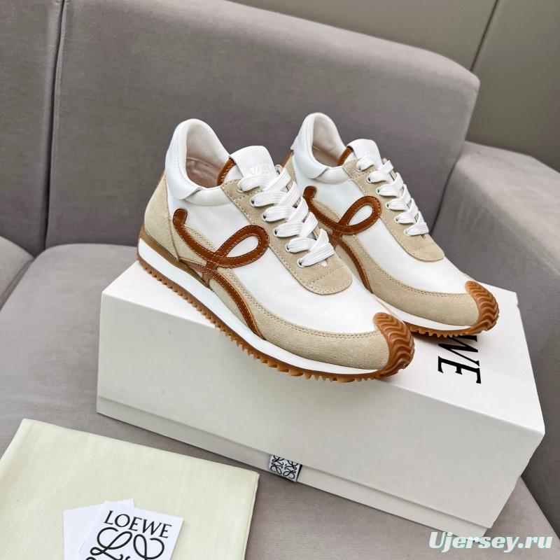 2025 Unisex Loewe White Beige Brown Leather Fabric Sneakers LY00270