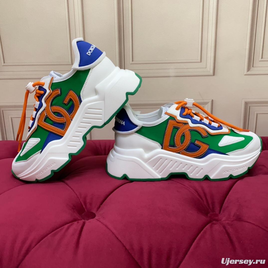 2025 Unisex Dolce & Gabbana Green Blue Orange Leather Lycra Sneakers DG