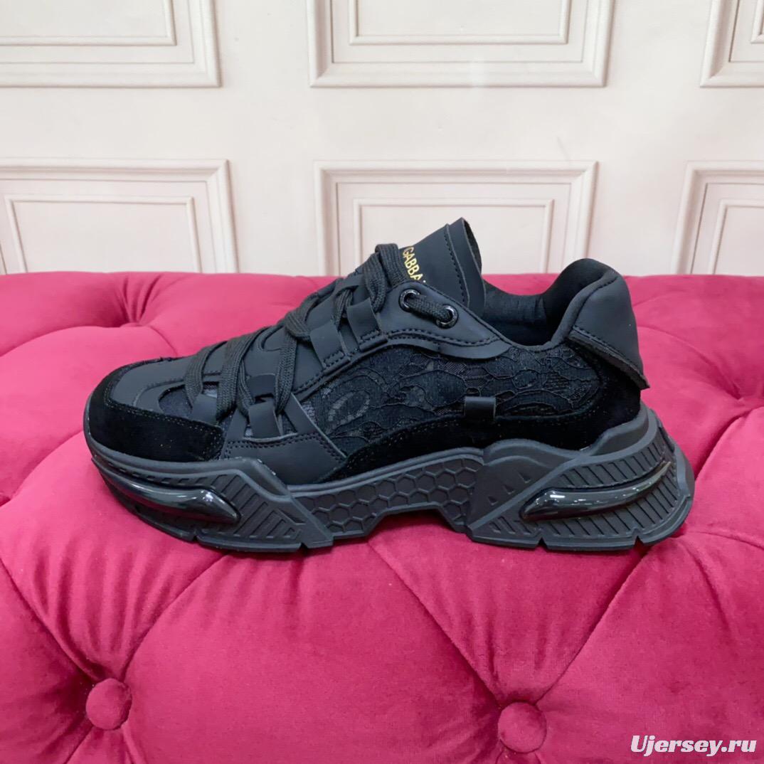 2025 Unisex Dolce & Gabbana Black Mesh Leather Sneakers LY00340
