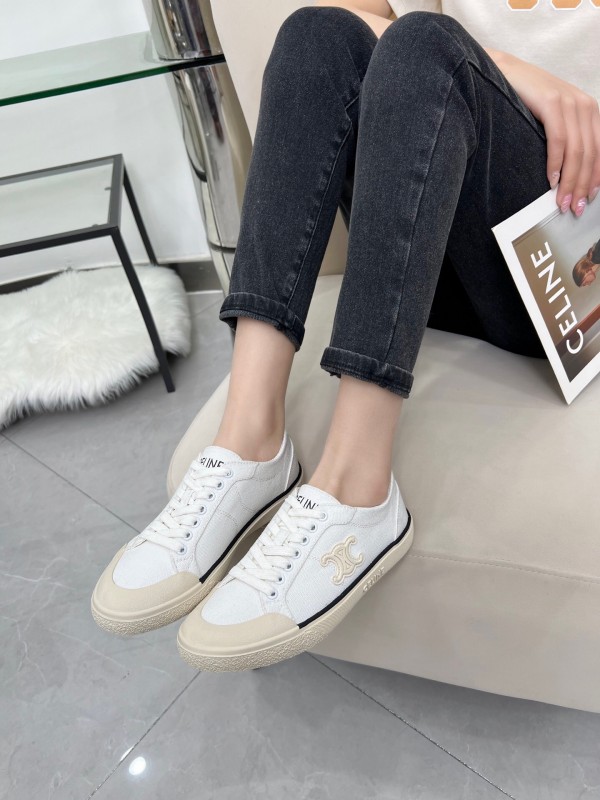2025 Women Celine White Canvas Leather Low Top Sneakers LY00210