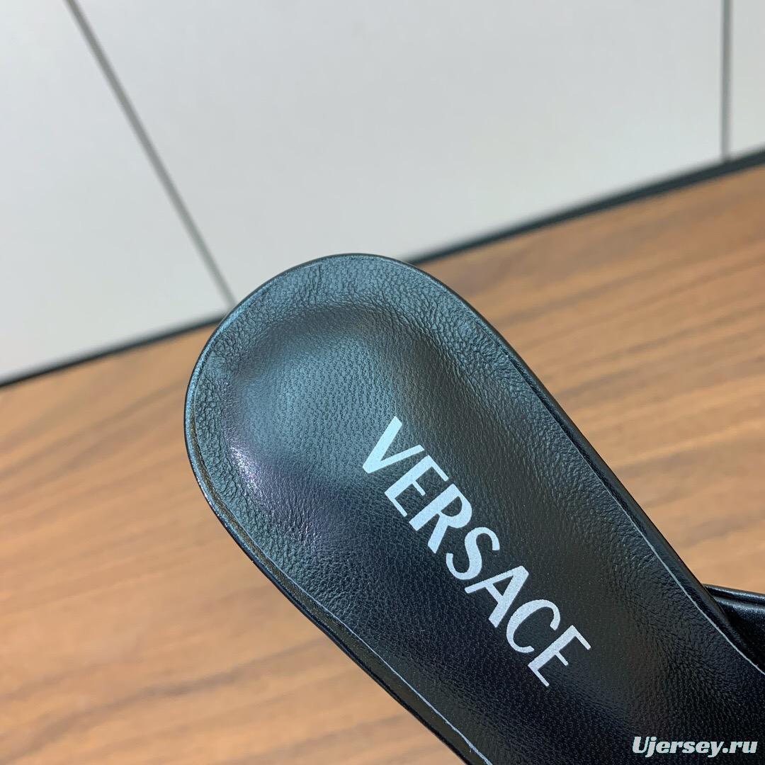 2025 VERSACE Black Leather Slippers