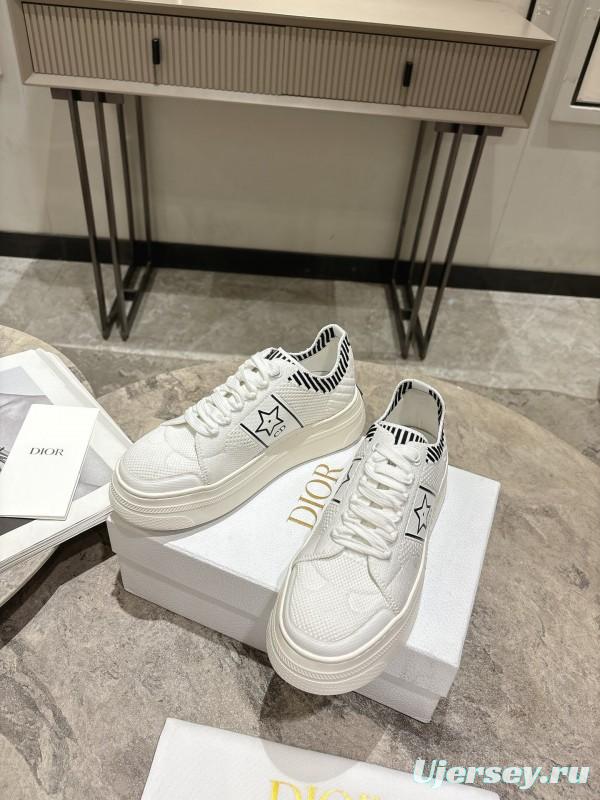 2025 Women Dior White Leather Sneakers Star Detailing KFY00330